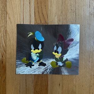 Vintage Walt Disney Foil Art Framed Baby Donald And Daisy Duck